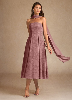 Azazie Lorain Abiti per la Madre della Sposa Abito A-Line in Burnout Floreale Plissettato Rosa Polverosa image2