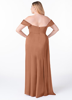 Azazie Amyra Bridesmaid Dresses Bronzer Sheath Off the Shoulder Stretch Satin Convertible Dress image11