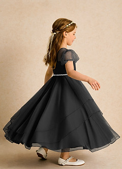 Azazie Duckie Abiti da Ragazza di Fiori Abito Principessa in Tulle Plissettato Nero image2