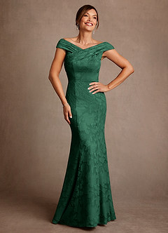 Azazie Aberdeen Mother of the Bride Dresses Dark Green Sheath Pleated Floral Burnout Dress image1
