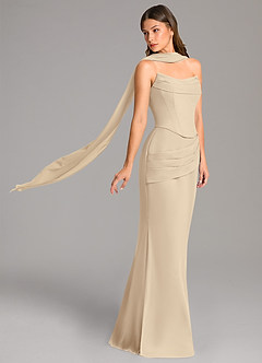 Azazie Sorrel Bridesmaid Dresses Champagne Mermaid Corset Chiffon Dress image3