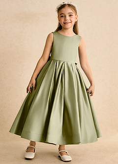 Azazie Cailee Flower Girl Dresses Moss Green Ball-Gown Pleated Matte Satin Dress image5