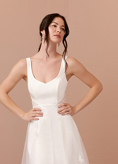 Azazie Ebony At-home Try On Dresses Diamond White A-Line Sequins Crepe back satin Dress image5