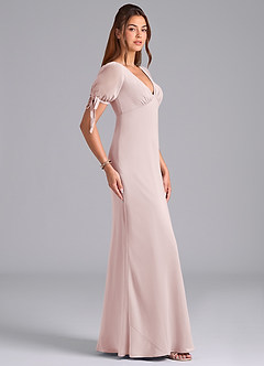 Azazie Pheby At-home Try On Dresses Blushing Pink A-Line Pleated Chiffon Dress image5
