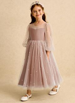 Azazie Trudy Flower Girl Dresses Bronzer Ball-Gown Sweetheart Neckline Tulle Dress image4