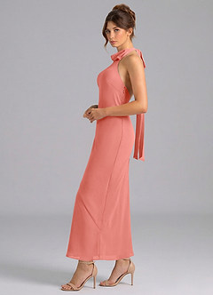 Azazie Velli Bridesmaid Dresses Salmon Pink Mermaid High Neck Chiffon Dress image4
