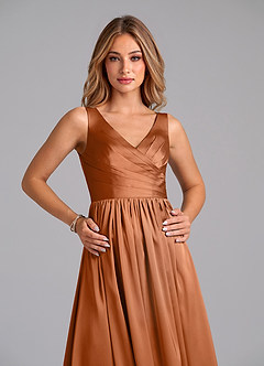 Azazie Keyla Final Sale Copper A-Line Pleated Stretch Satin Dress image3