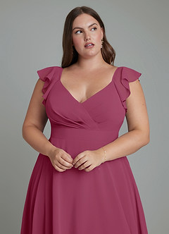 Azazie Leilani Bridesmaid Dresses Mulberry A-Line Pleated Chiffon Dress image11