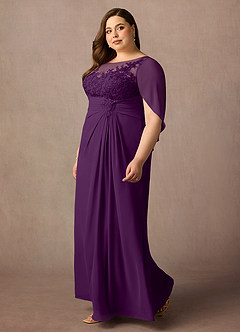Azazie Hera Mother of the Bride Dresses Grape A-Line Lace Capelet Chiffon Dress image8