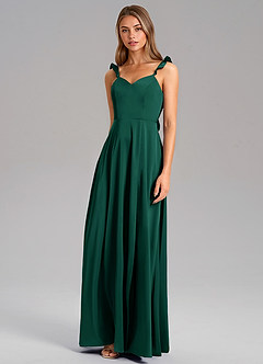 Azazie Everett Bridesmaid Dresses Emerald A-Line Stretch Satin Dress image4