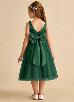 Azazie Firefly Blumenmädchenkleider A-Linie Schleifen Matte Satin Kleid Dunkelgrün image5
