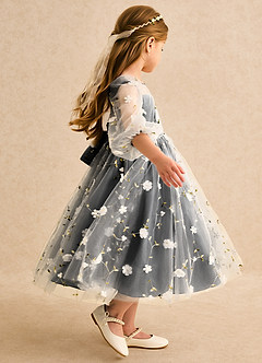 Azazie Elowen Jurken voor bloemenmeisjes A-Lijn Jurk van Kant Sweetheart Halslijn Zwart image6