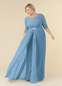Azazie Leonine Moeder van de bruid jurken A-Lijn Jurk van Chiffon Scoop kant Staal Blauw image9