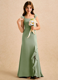 Azazie Novalie Girls Formal Flower Girl Dresses Dusty Sage Mermaid Bow Stretch Satin Dress image5