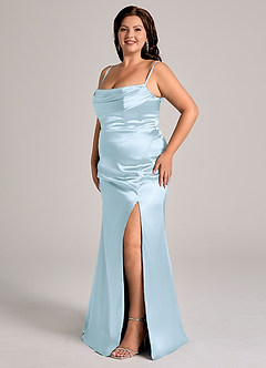Azazie Saige Bridesmaid Dresses Sky Blue Sheath Off the Shoulder Metallic Satin Convertible Dress image13
