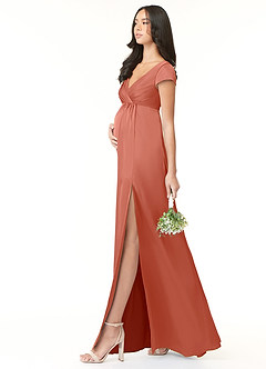 Azazie Allessia Maternity Bridesmaid Dresses A-Line Pleated Stretch Satin Floor-Length Dress image3