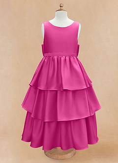 Azazie Margie Flower Girl Dresses Fuchsia A-Line Bow Stretch Satin Dress image4