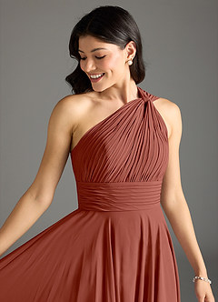Azazie Charlize Bridesmaid Dresses Auburn A-Line One Shoulder Chiffon Dress image5