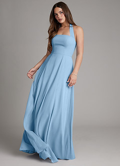 Azazie Irina Bridesmaid Dresses Steel Blue A-Line Pleated Chiffon Dress image2