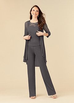 Azazie Frances Mother of the Bride Dresses Steel Grey Jumpsuit/Pantsuit Scoop Mesh Dress image1