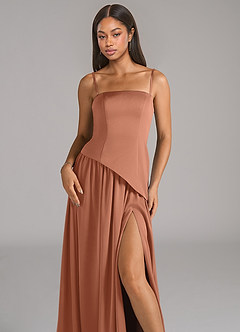 Azazie Adeline Bridesmaid Dresses Bronzer A-Line Strapless Stretch Satin Convertible Dress image2