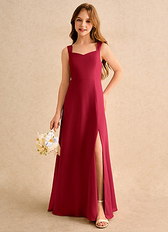 Azazie Makani Girls Formal Blumenmädchenkleider A-Linie Herzausschnitt Chiffon Kleid Scharlachrot image5