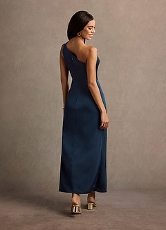 Dylan Navy One-Shoulder Stretch Satin Side-Slit Gown image6