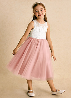 Azazie Lina Flower Girl Dresses Ivory Rosette Ball-Gown Lace Dress image4
