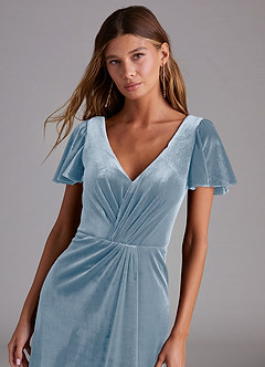 Azazie Soren Bridesmaid Dresses Dusty Blue A-Line Velvet Dress image5