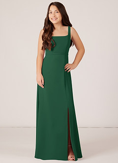 Azazie Renee Junior Dark Green A-Line Side Slit Chiffon Dress image1