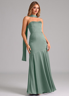 Azazie Shiloh Abiti da Damigella Abito Convertibile Sirena in Raso Elasticizzato Senza Cinturino Salvia Argentata image3