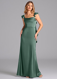 Azazie Adi Brautjungfernkleider A-Linie Plissee Stretch-Satin Kleid Eukalyptus image4