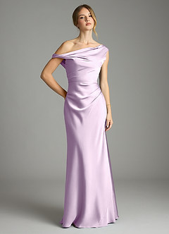 Azazie Emerson Bridesmaid Dresses Frosted Lilac Mermaid Off the Shoulder Stretch Satin Dress image1