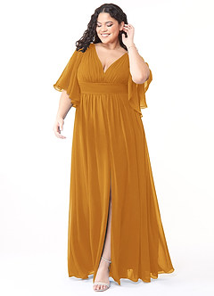 Azazie Temeka Brautjungfernkleider A-Linie Gestreift Chiffon Kleid Butterscotch image7