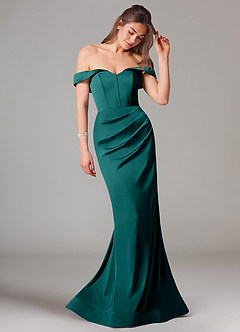 Azazie Everly Vestidos de damas de honor Vestido de Pavo Real de Satén Elástico de Corte Sirena Convertible con Vestidos sin tirantes image6