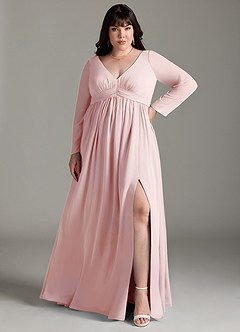 Azazie Teton Maternity Bridesmaid Dresses A-Line Long Sleeve Chiffon Floor-Length Dress image1