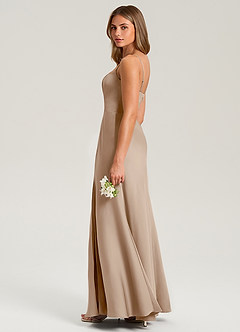Azazie Lidia Bridesmaid Dresses Taupe Mermaid Side Slit Stretch Satin Dress image7