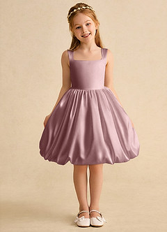 Azazie Nirvana Robe Demoiselle D'honneur Fillette Robe Princesse en Mat Satiné Rayé Rose Poussiéreuse image2