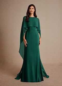 Azazie Milfred vestidos de madre de la novia Vestido de Esmeralda de Satén Elástico de Recto con Cuello de barco image5