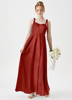 Azazie Rosey Junior A-Linie Herzausschnitt Metallischer Satin Kleid Rost image3