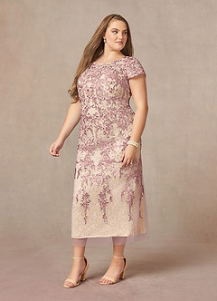Azazie Alyssum Abiti per la Madre della Sposa Abito Tubino in Pizzo con Scollo a U Rosa Polverosa image8
