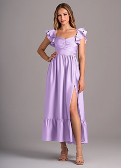 Azazie Anaya Robes de demoiselle d'honneur Robe Trapèze Convertible en Satin extensible Encolure en Forme de Cœur Lilas image5