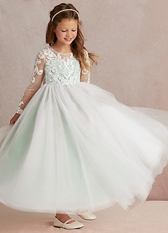 Azazie Elodie Flower Girl Dresses Ivory Agave Ball-Gown Lace Dress image2