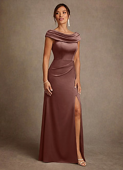Azazie Irvine Kleider für die Brautmutter A-Linie Plissee Stretch-Satin Kleid Espresso image4