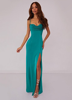 Barbie ♥ Azazie Bridesmaid Dresses Teal Mermaid Corset Stretch Satin Dress image1