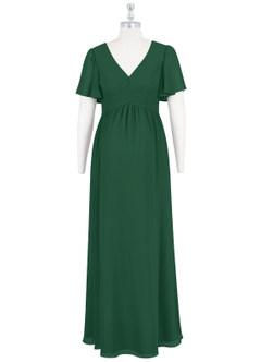 Azazie Verna Maternity Bridesmaid Dresses A-Line V-Neck Ruched Chiffon Floor-Length Dress image7
