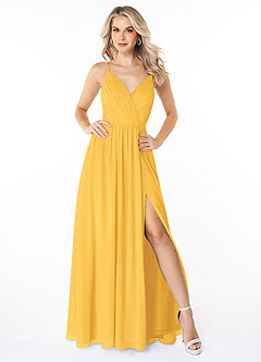 Azazie Gracie Bridesmaid Dresses Marigold A-Line Pleated Chiffon Dress image1