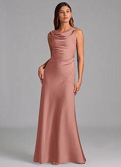 Azazie Nerine Bridesmaid Dresses Rosette A-Line Pleated Stretch Satin Dress image3