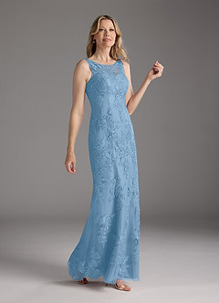 Azazie Whilhelmina Moeder van de bruid jurken Zeemeermin Jurk van Chiffon Kant Staal Blauw image4