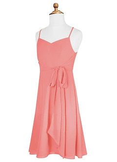 Azazie Doll Junior Coral A-Line Bow Chiffon Dress image7